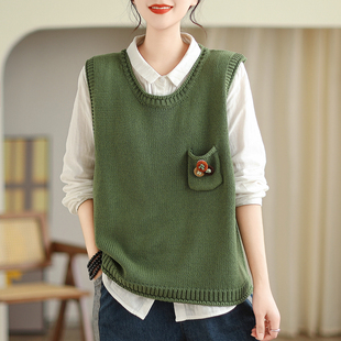 春季新款无袖棉线马甲背心女宽松显瘦针织衫上衣休闲百搭坎肩马夹