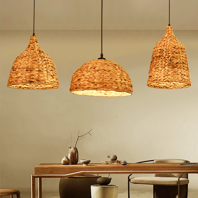 日式藤编灯民宿餐厅酒店床头吊灯