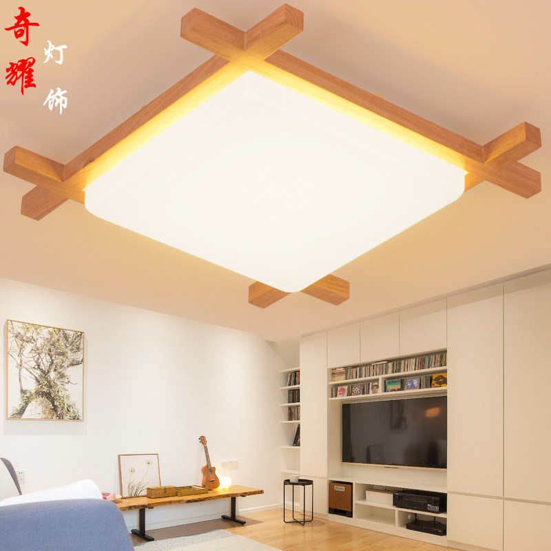 北欧卧室灯简约现代房间灯具木质风格实木灯LED客厅灯原木吸顶灯