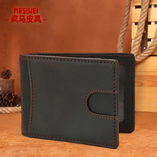 2026春季亚马逊热销头层牛皮美金夹 RFID疯马皮男士钱夹真皮钱包