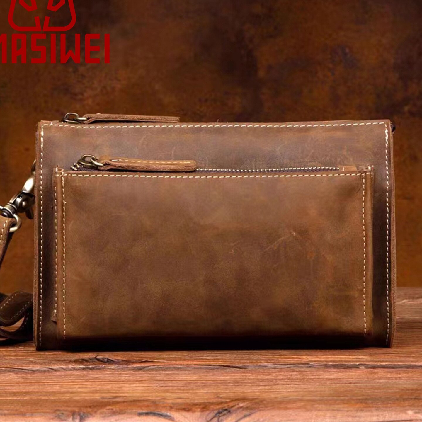 2026春季masiwei新款手抓包男款头层牛皮男士手包手拿包皮包男