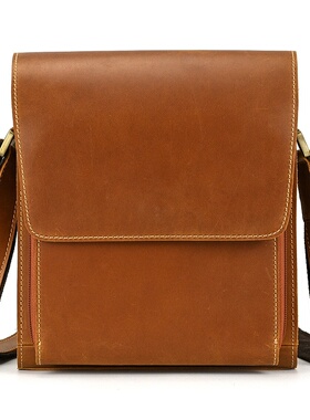 2026春夏男士真皮单肩包疯马皮斜挎包头层牛皮翻盖单肩包ipad包