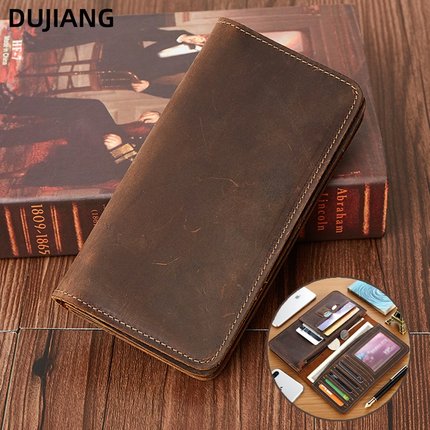 2025秋冬跨境真皮男士钱包复古疯马皮卡包商务长款零钱包男款