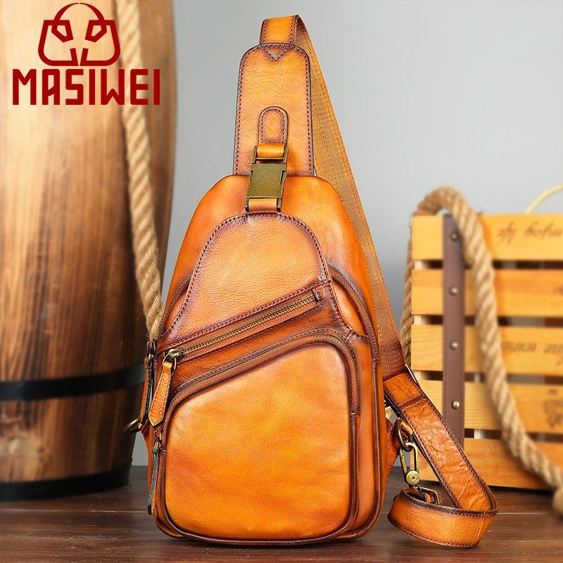 2026春季真牛皮胸包男包男式单肩包斜跨包欧美复古疯马皮斜挎男包,箱包皮具/热销女包/男包,胸包,淘宝优惠券,粉丝福利购,淘宝优惠卷
