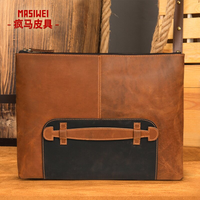 2026春季跨境男士真皮手夹包高端疯马皮手拿包信封包男款纯皮men
