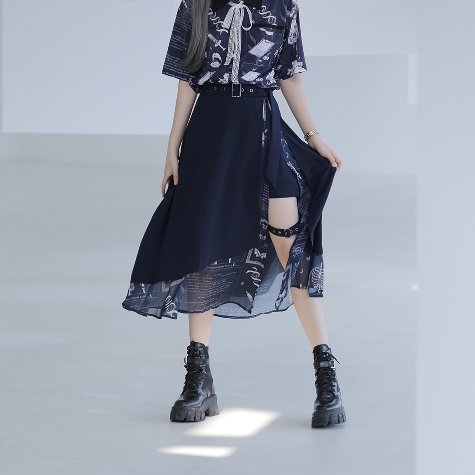 双层雪纺原创设计风轻熟小姐半裙