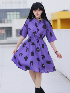 液体猫猫W小姐 领糖果色多巴胺连衣裙原创设计 书架 衬衫 印花短袖