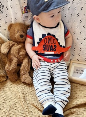 Chubby Cheeks婴儿夏季男宝宝衣服外贸短袖包屁哈衣长裤两件套
