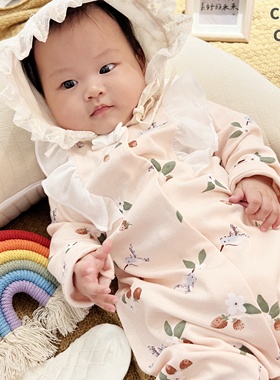 Chubby Cheeks新生婴儿外出连体衣女宝宝春季棉长袖哈衣爬服