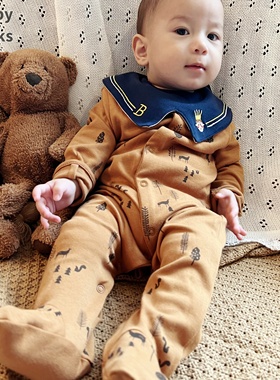 Chubby Cheeks新生婴儿衣服男女宝纯棉长袖连体衣包屁哈衣外贸