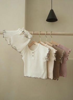 2025新款婴儿短袖套装家居夏款女宝亲肤华夫格短袖T恤+短裤两件套