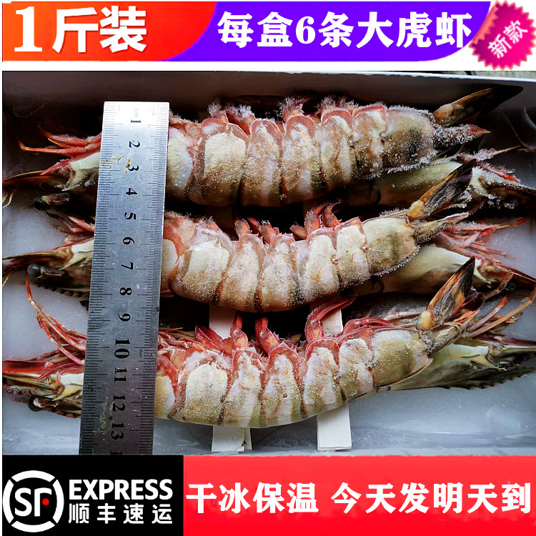 每盒净重900克6条大虎虾新鲜海捕急冻特大鬼虾草虾鲜甜美味一10盒
