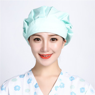 手术室儿科女医生护士浅绿色涤棉蓬蓬帽长发牙科口腔诊所工作帽子