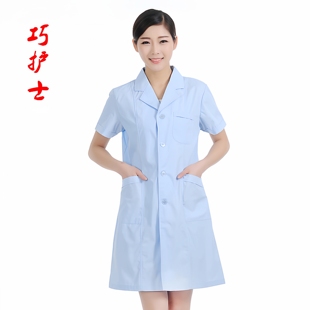 巧护士女医生服夏装短袖蓝白大褂药店大夫服眼镜店牙科口腔工作服