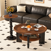 中古风实木茶几圆形法式 复古创意茶桌家用小桌子小户型客厅茶几