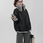 2025新款女装冬装兔毛一体海宁皮革城两面穿派克服外套女宽松