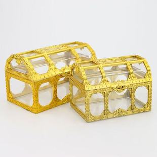 生日蛋糕烘焙摆件透明百宝箱藏宝箱糖果箱暴富美金蛋糕装 饰烘培