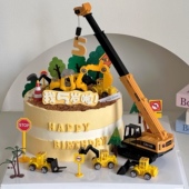 工程车蛋糕装 挖土机挖掘机吊车推土机男孩儿童生日 饰摆件插件套装