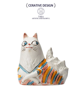 高端景德镇手绘陶瓷猫咪桌面摆件