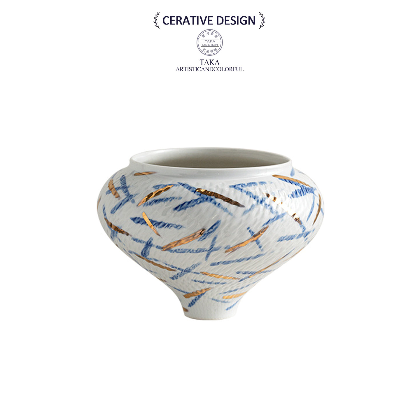 现代简约陶瓷花瓶白色线条纹中式金边装饰高级感轻奢家居艺术摆件