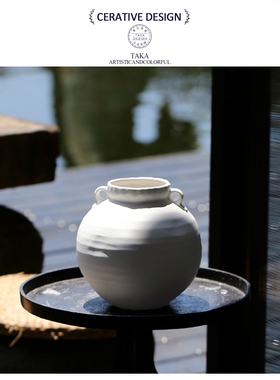 景德镇现代简约侘寂风禅意陶瓷花瓶白色家居装饰摆件客厅插花器