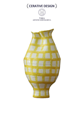 大丹陶瓷花瓶正品黄色新中式艺术插花器皿景德镇瓷器摆件感摆