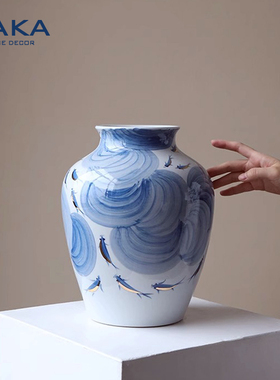 宋氏美学陶瓷花瓶青花瓷景德镇新中式水培插花摆件客厅芍药陶罐