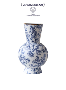 宋氏美学设计师集合店青花瓷花瓶摆件客厅插花复古风高级感新中式