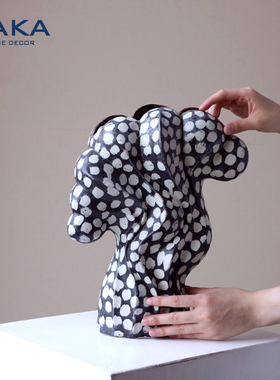 黑色花瓶陶瓷摆件客厅插花复古新中式设计感小众景德镇瓷器艺术风