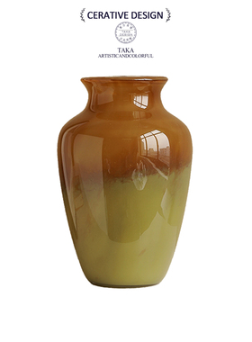 中古风复古禅意茶室玻璃花瓶渐变色造型高级感家居装饰摆件花器