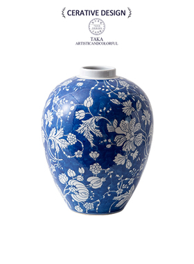 景德镇陶瓷花瓶青花瓷宋代美学中式复古客厅插花高级轻奢装饰摆件