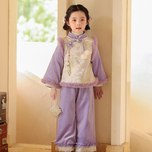 汉服女童冬季裤装新款拜年服儿童超仙新中式国风唐装加绒古装套装