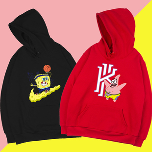 欧文5五海绵宝宝联名卫衣男女情侣装冬款加绒派大星篮球连帽衣服