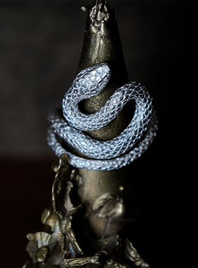 鐦KAI原创设计 錾刻新版蛇戒指 高级感小众暗黑风s925纯银戒指环