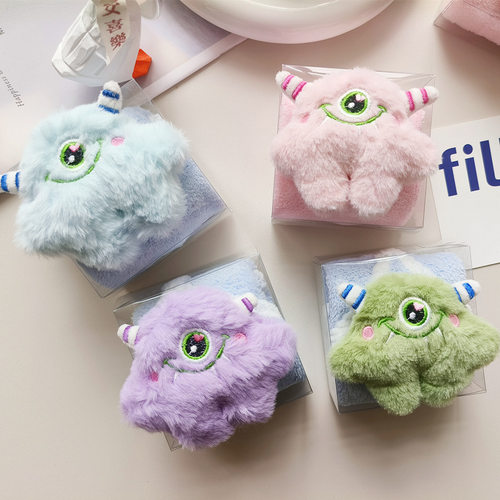 小红书同款独眼怪兽公仔毛巾喜铺儿童满月回礼品方巾幼儿园擦手巾