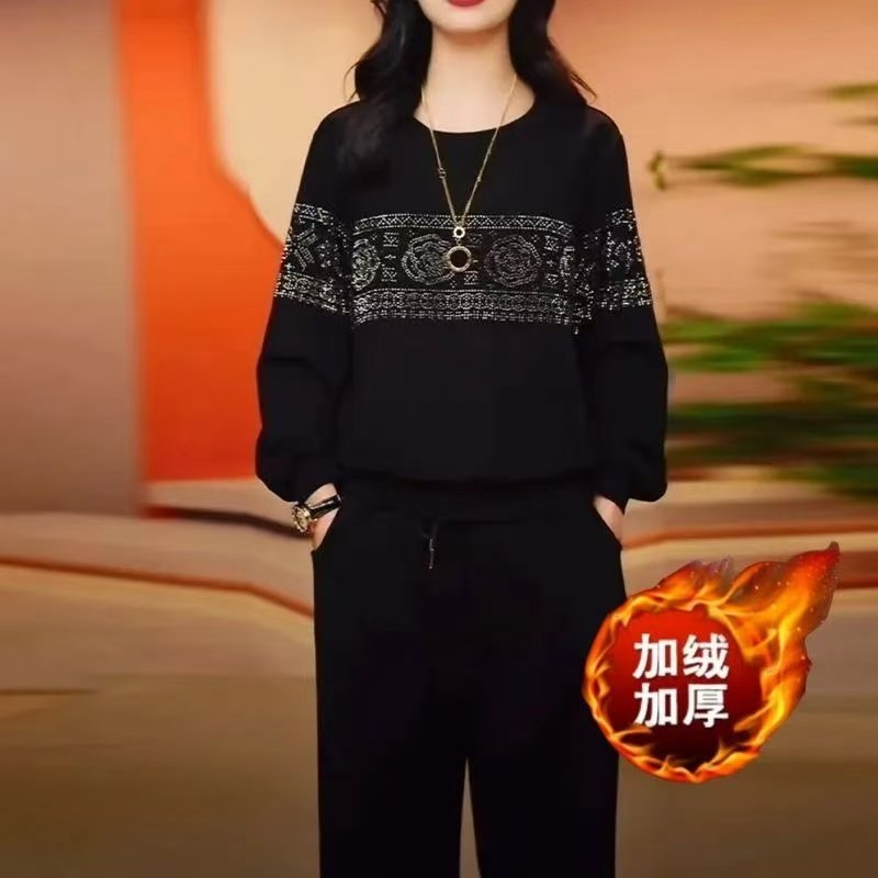 秋冬新款加绒加厚休闲时尚运动套装直筒裤减龄显瘦时尚卫衣两件套