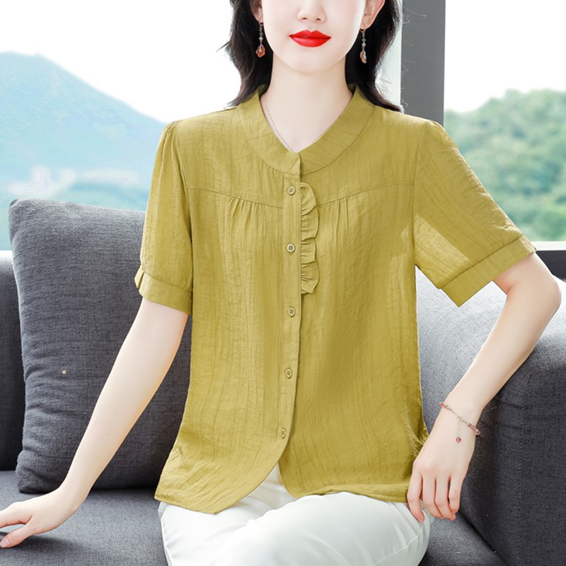 休闲衬衣妈妈装宽松亚麻上衣