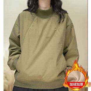 秋冬新款休闲简约纯色卫衣设计感加棉加绒保暖拼接女士小棉服外穿