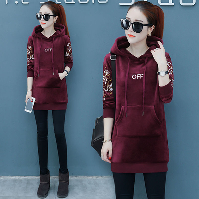 卫衣女中长款双面金丝绒外套潮