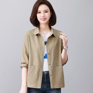 上衣衬衫 休闲薄款 衬衣中老年妈妈长袖 爆款 女 短外套女2025早秋新款