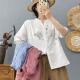 重工刺绣双层棉纱立领衬衫 中袖 高级宽松柔软亲肤舒适休闲打底上衣