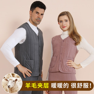 浦江裤客服饰有限公司秋冬季加绒加厚保暖背心男女士马甲羊毛填充