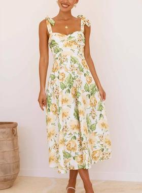 Hot Selling Printed Strappy Resort Dress  印花绑带度假连衣裙