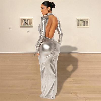 Metallic sexy backless skinny slim dress金属色性感露背连衣裙