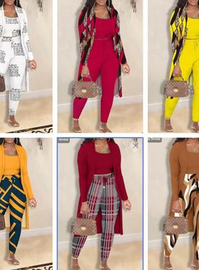 Printed jacket trousers three-piece set  印花外套长裤三件套