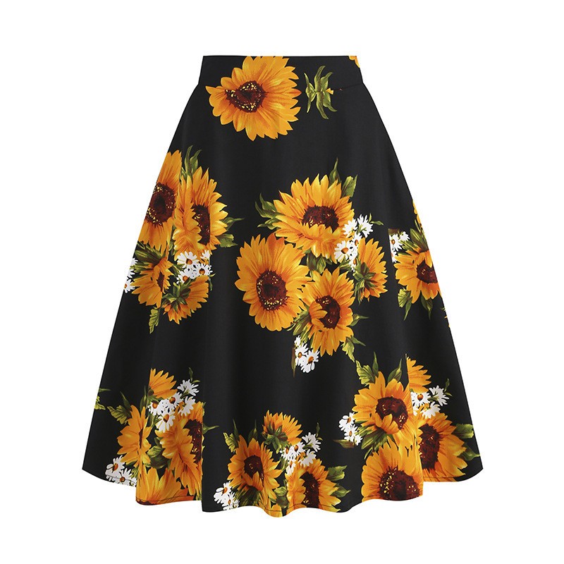 Hot vintage print Hepburn floral skirt复古印花赫本花卉半身裙