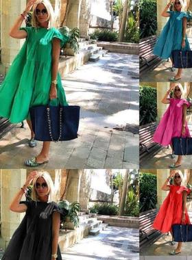 Hot selling loose solid color casual dress宽松纯色休闲连衣裙