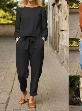 Solid color loose casual top and pantsuit  休闲上衣和裤套装