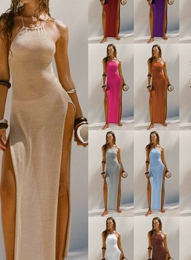 Sleeveless beautiful back knitted slip dress  美背针织吊带裙