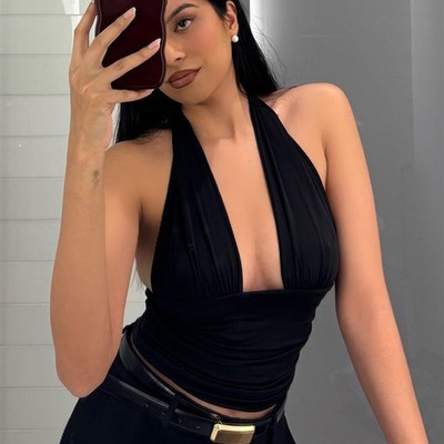 Stretch stylish halterneck V-neck vest  弹力时尚挂脖V领背心